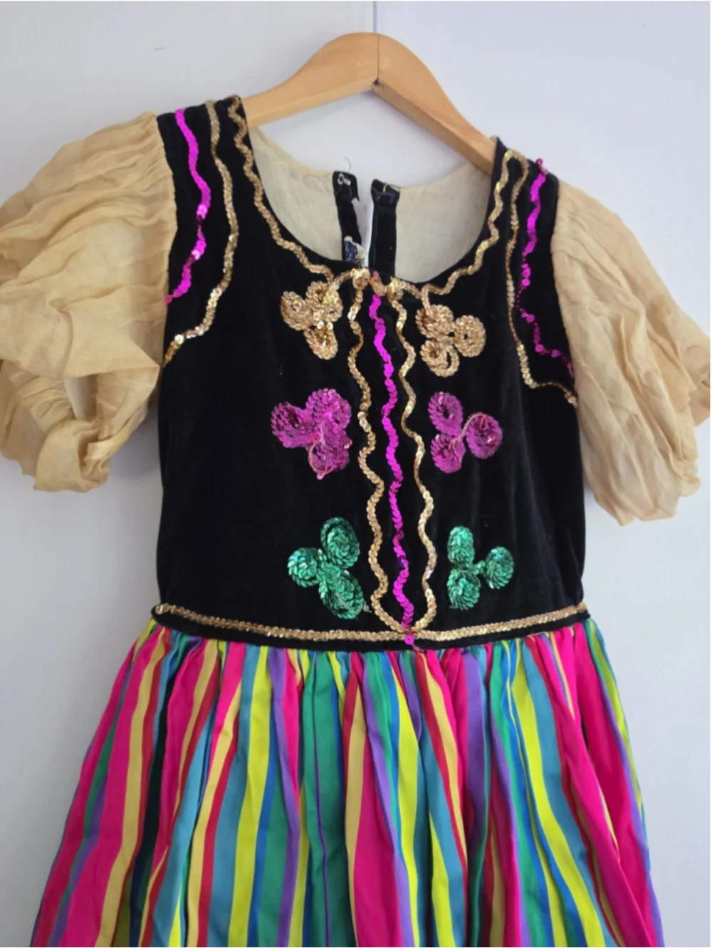 Vintage FAO Schwarz Star Costumes Girls Folk Dress Sequin Striped Size 14 Rare